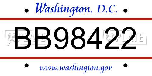 BB98422 District Of Columbia License Plate