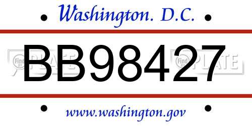 BB98427 District Of Columbia License Plate