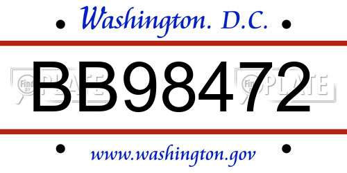 BB98472 District Of Columbia License Plate