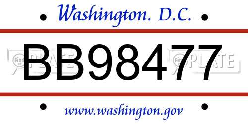 BB98477 District Of Columbia License Plate