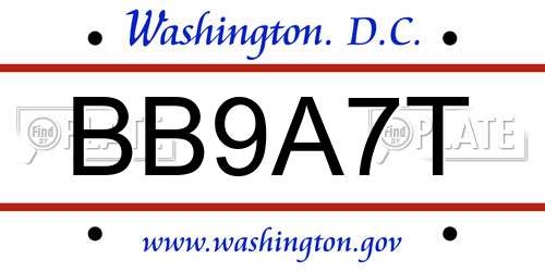 BB9A7T District Of Columbia License Plate