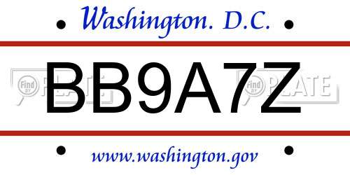 BB9A7Z District Of Columbia License Plate