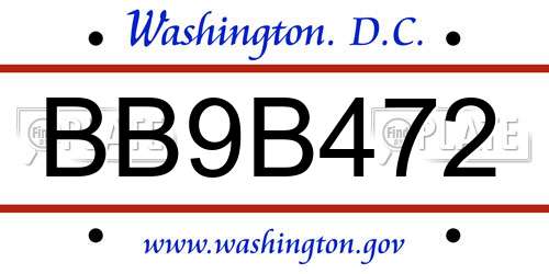 BB9B472 District Of Columbia License Plate