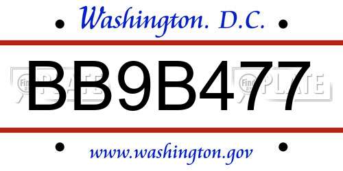 BB9B477 District Of Columbia License Plate