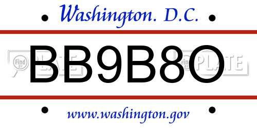 BB9B8O District Of Columbia License Plate