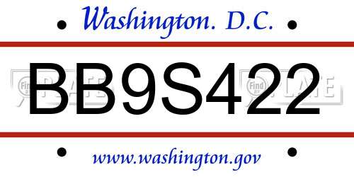 BB9S422 District Of Columbia License Plate