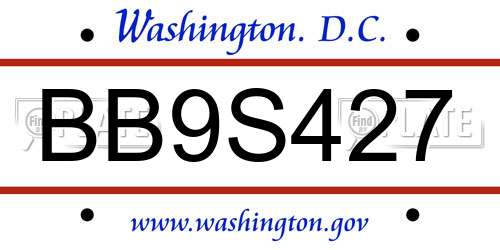 BB9S427 District Of Columbia License Plate