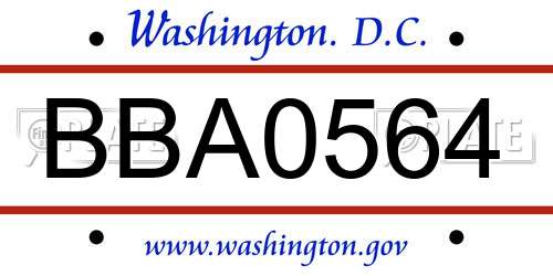 BBA0564 District Of Columbia License Plate