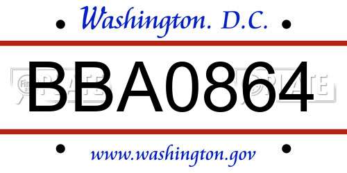 BBA0864 District Of Columbia License Plate