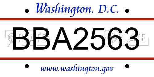 BBA2563 District Of Columbia License Plate