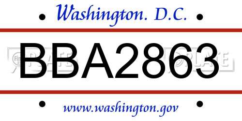 BBA2863 District Of Columbia License Plate