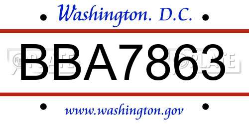 BBA7863 District Of Columbia License Plate