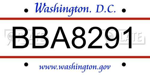 BBA8291 District Of Columbia License Plate