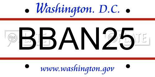 BBAN25 District Of Columbia License Plate
