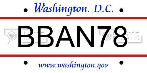 BBAN78 District Of Columbia License Plate