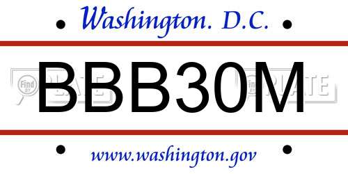 BBB30M District Of Columbia License Plate
