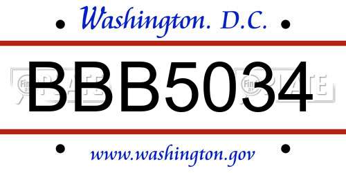 BBB5034 District Of Columbia License Plate