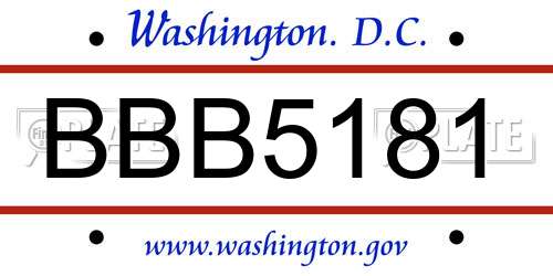 BBB5181 District Of Columbia License Plate