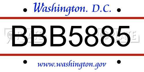 BBB5885 District Of Columbia License Plate