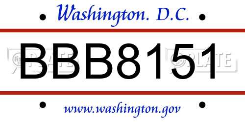 BBB8151 District Of Columbia License Plate