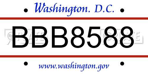 BBB8588 District Of Columbia License Plate