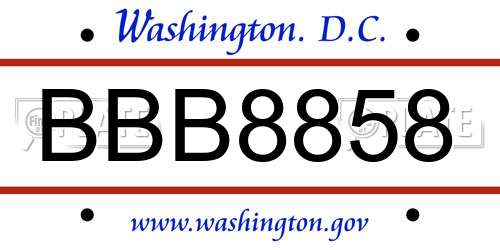 BBB8858 District Of Columbia License Plate