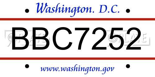 BBC7252 District Of Columbia License Plate