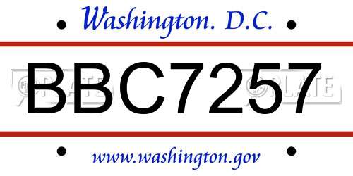 BBC7257 District Of Columbia License Plate
