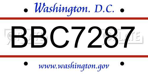 BBC7287 District Of Columbia License Plate