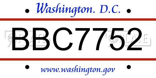 BBC7752 District Of Columbia License Plate