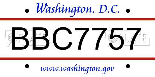 BBC7757 District Of Columbia License Plate