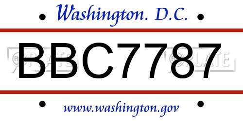 BBC7787 District Of Columbia License Plate
