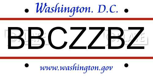 BBCZZBZ District Of Columbia License Plate