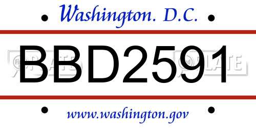 BBD2591 District Of Columbia License Plate