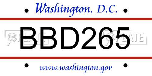 BBD265 District Of Columbia License Plate