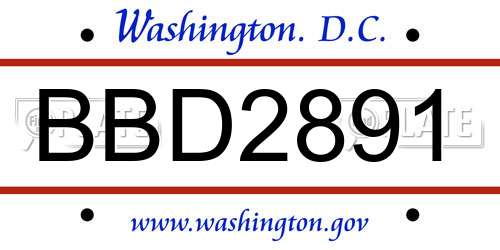 BBD2891 District Of Columbia License Plate