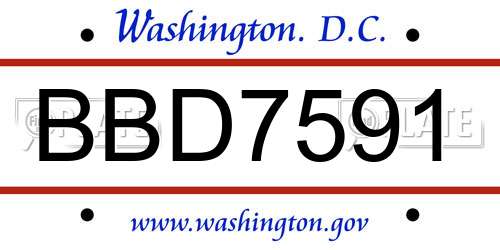 BBD7591 District Of Columbia License Plate