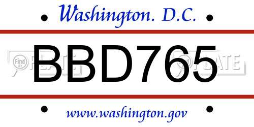 BBD765 District Of Columbia License Plate