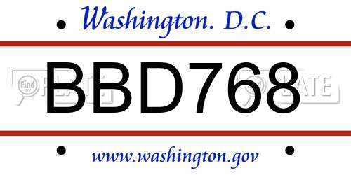 BBD768 District Of Columbia License Plate