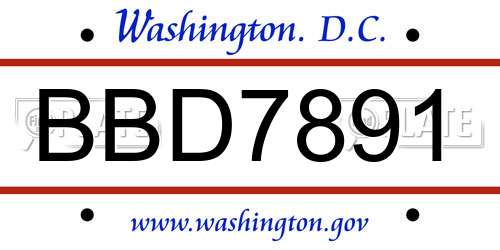 BBD7891 District Of Columbia License Plate