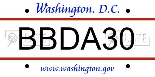 BBDA30 District Of Columbia License Plate