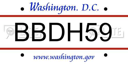 BBDH59 District Of Columbia License Plate