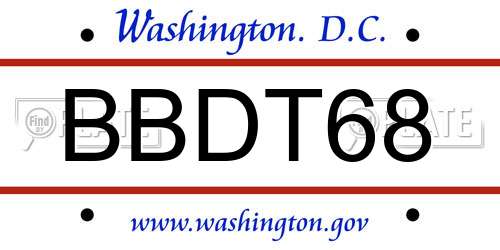 BBDT68 District Of Columbia License Plate
