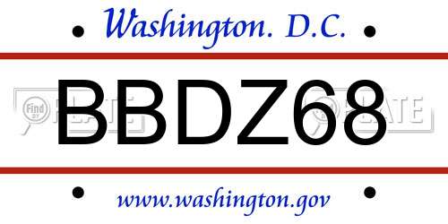 BBDZ68 District Of Columbia License Plate