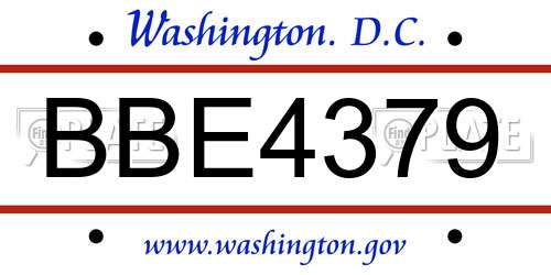 BBE4379 District Of Columbia License Plate