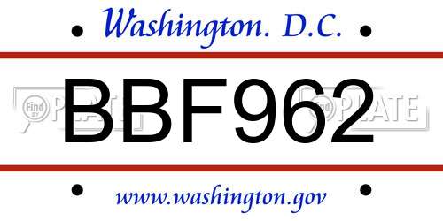 BBF962 District Of Columbia License Plate