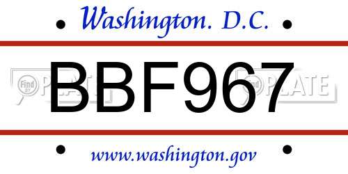 BBF967 District Of Columbia License Plate