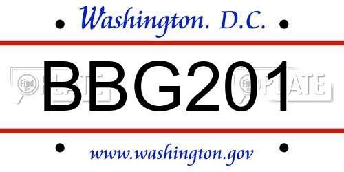 BBG201 District Of Columbia License Plate