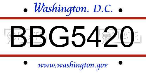 BBG5420 District Of Columbia License Plate