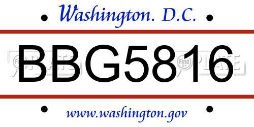 BBG5816 District Of Columbia License Plate